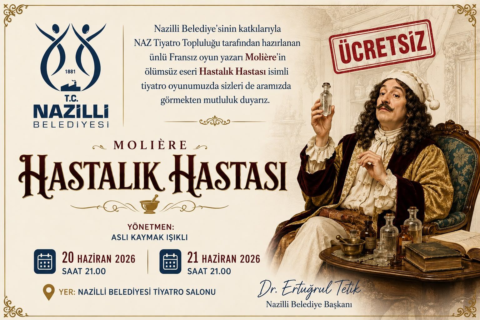 Nazilli Belediyesi’nden ücretsiz tiyatro etkinliği